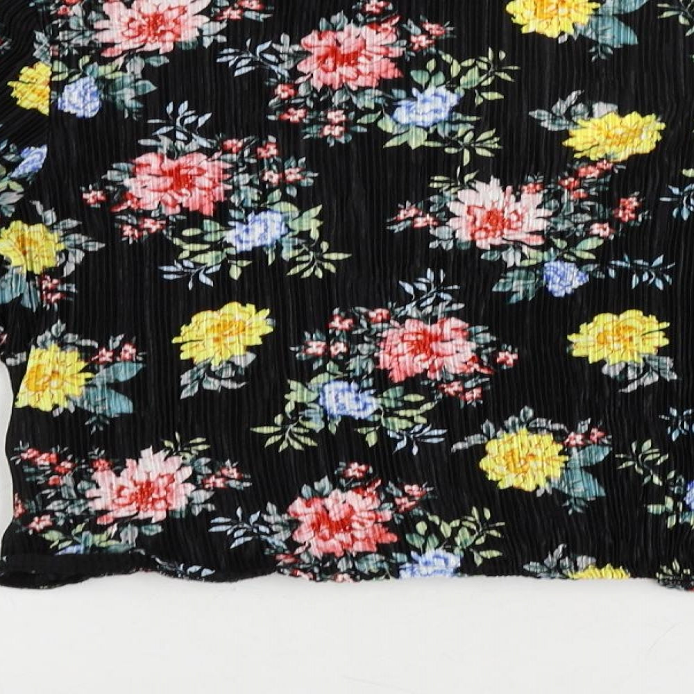 Topshop Womens Black Floral Polyester Cropped Blouse Size 10 V-Neck - Plisse