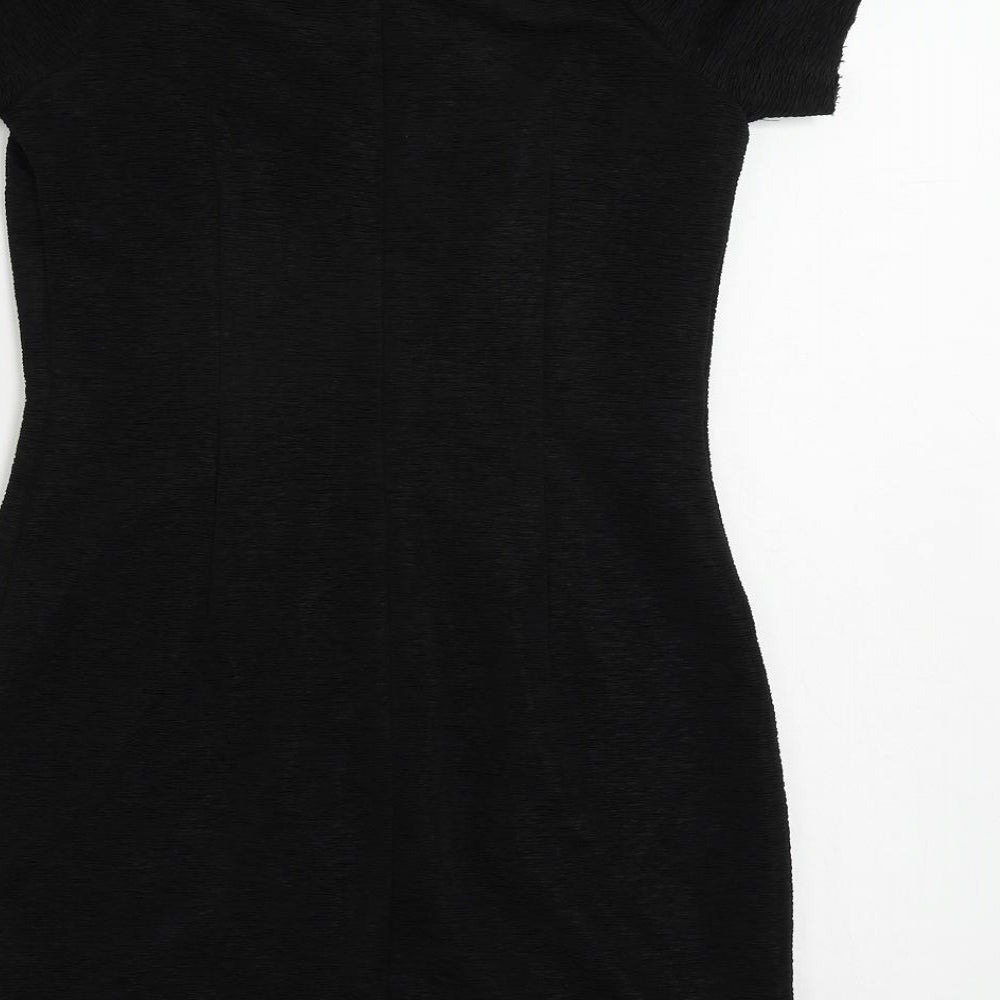 Nasty Gal Womens Black Cotton Mini Size 10 Boat Neck Zip - Textured
