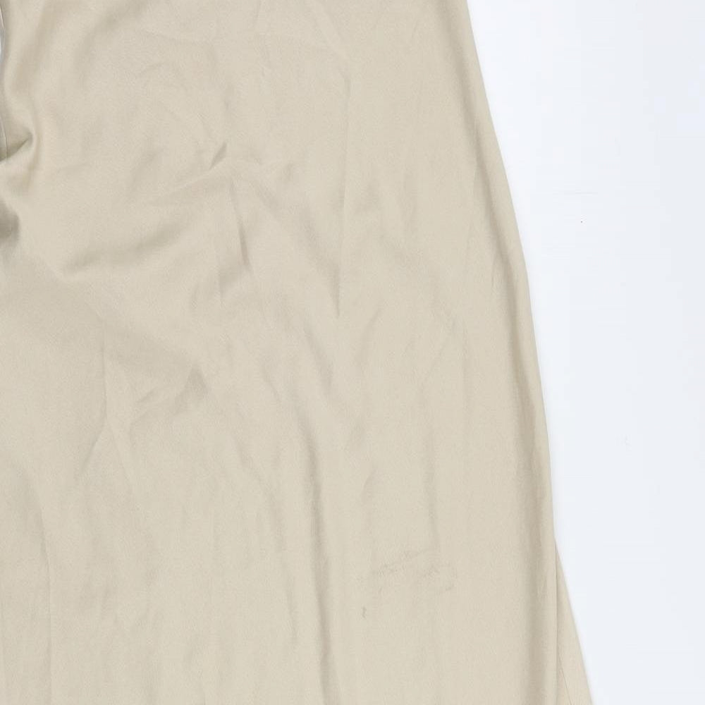 River Island Womens Beige Polyester Slip Dress Size 10 V-Neck Pullover