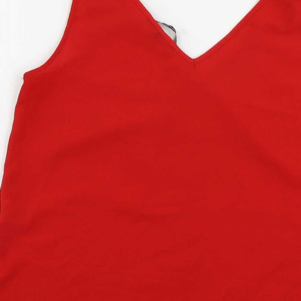 VERO MODA Womens Red Polyester Basic Tank Size M V-Neck