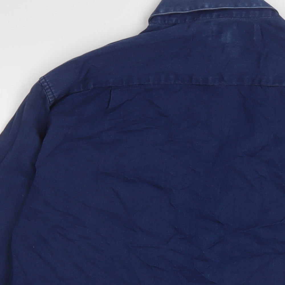 Blue Harbour Mens Blue Cotton Button-Up Size S Collared Button