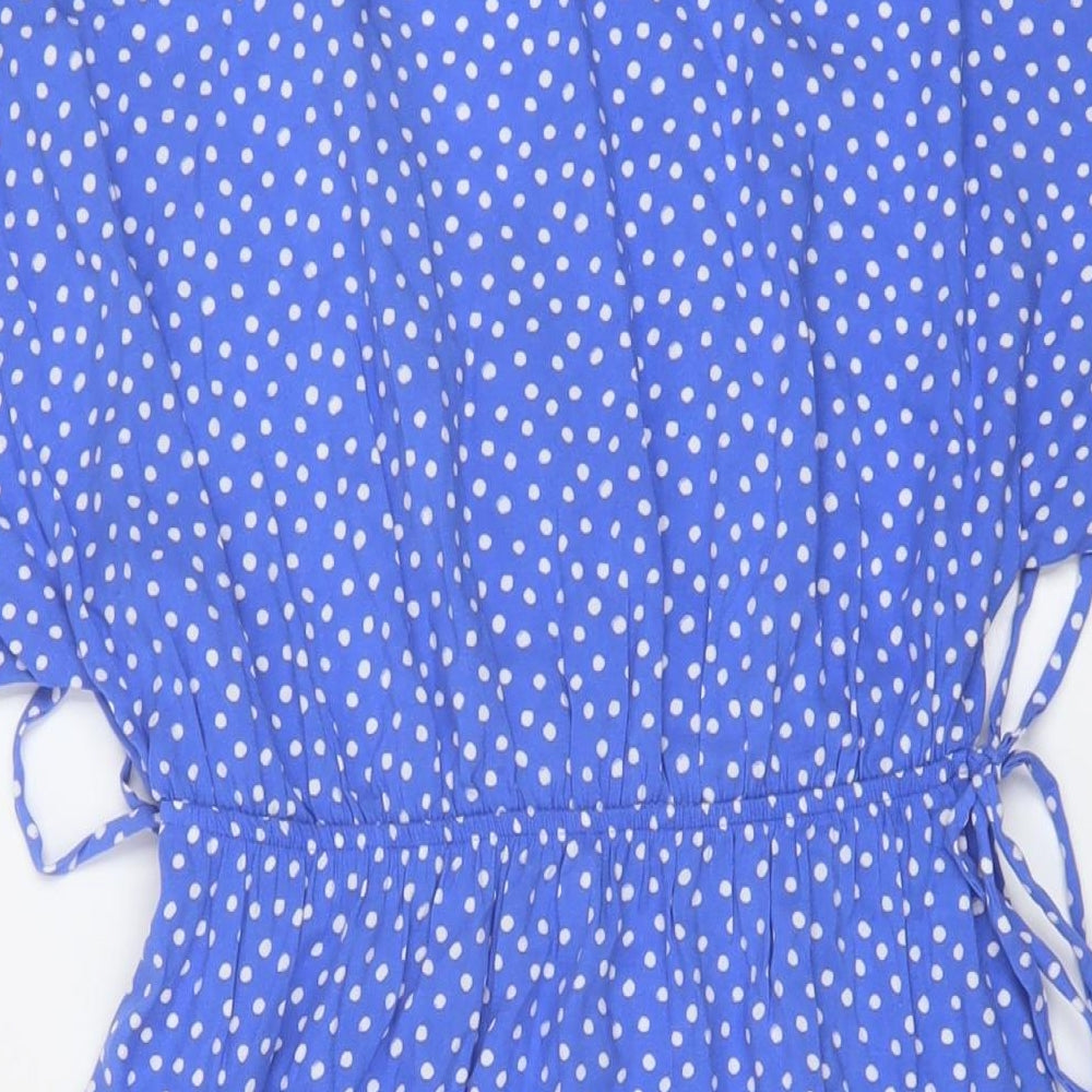 Marks & Spencer Womens Blue Polka Dot Viscose A-Line Size 8 V-Neck Pullover