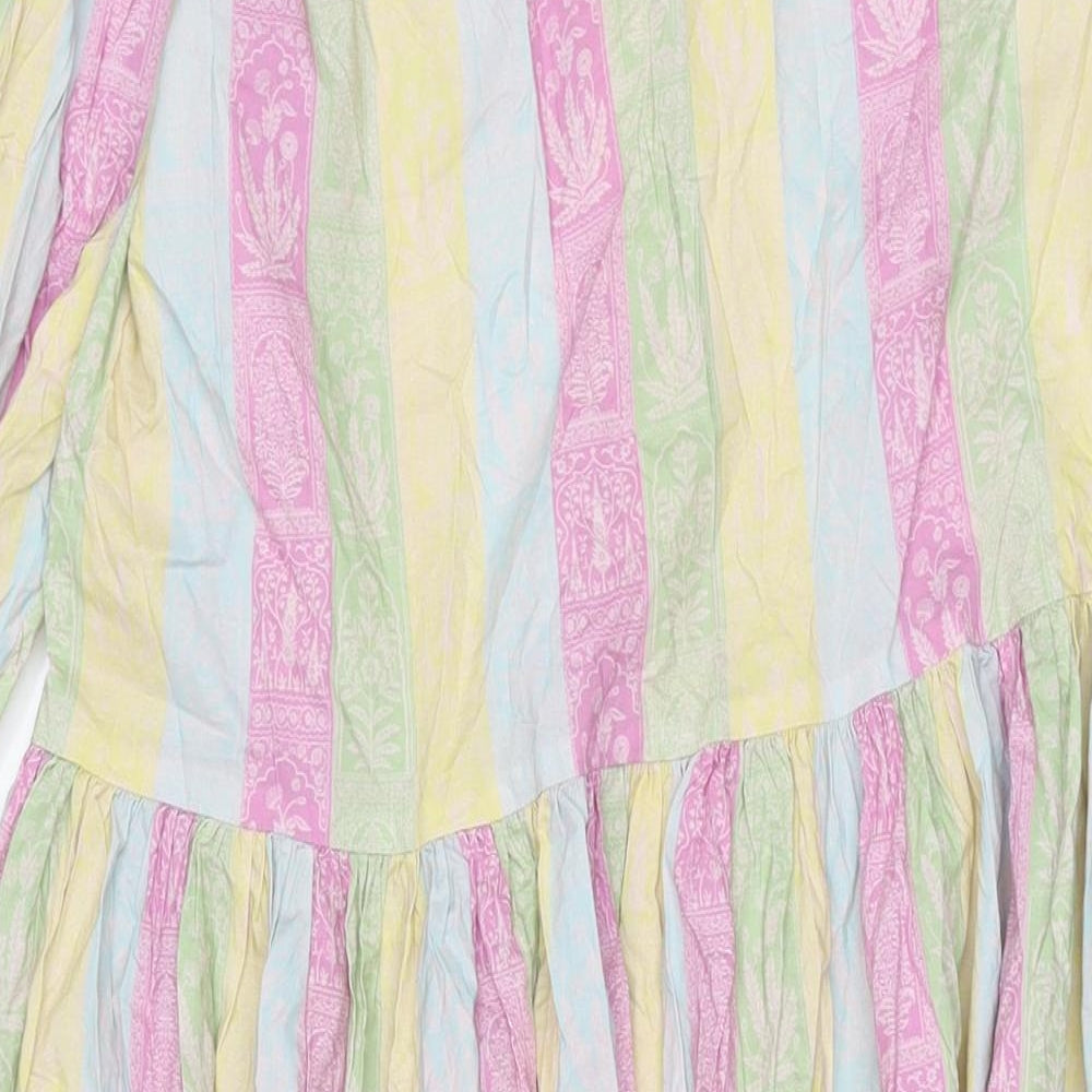 Khaadi Womens Multicoloured Striped Viscose A-Line Size 12 V-Neck Button - Geometric Print