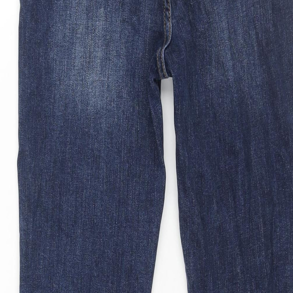 Marks & Spencer Womens Blue Cotton Tapered Jeans Size 8 L28 in Regular Zip - Patch Detail