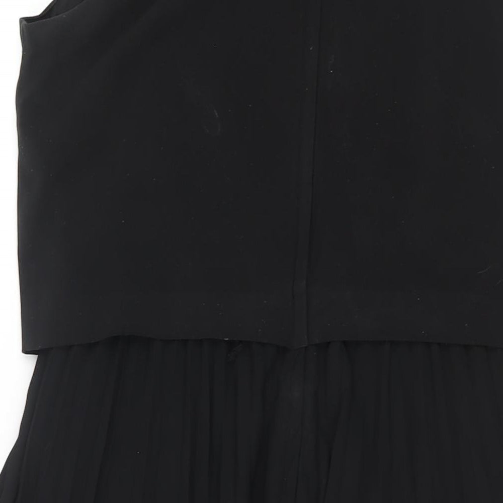 H&M Womens Black Polyester A-Line Size 10 Round Neck Zip - Pleated