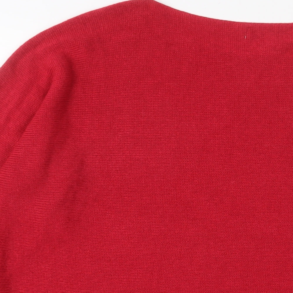 Isabella D Womens Red Boat Neck Acrylic Pullover Jumper Size M - Oversized