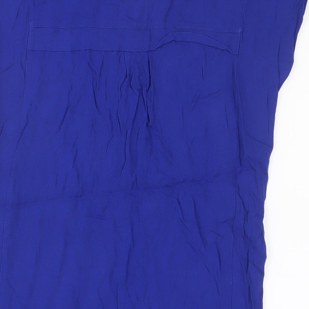 Warehouse Womens Blue Viscose A-Line Size 8 V-Neck Pullover - Zip