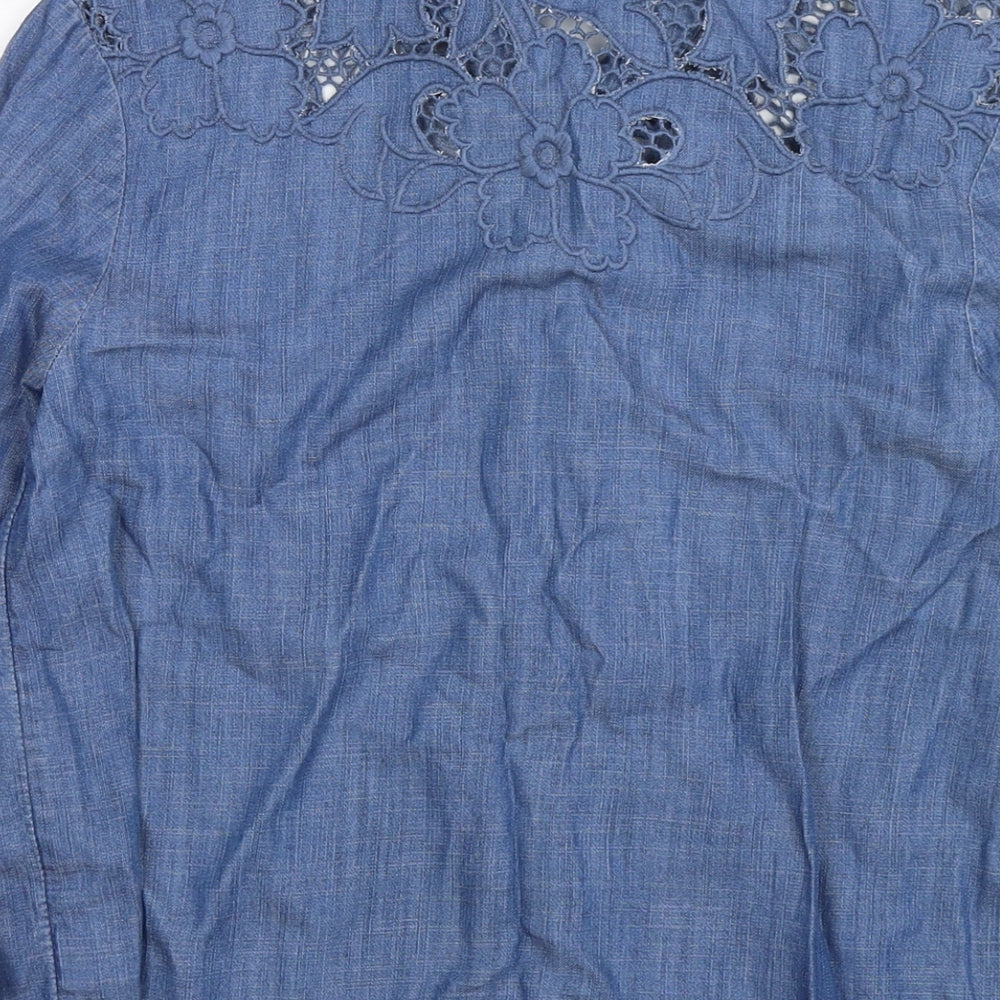NEXT Womens Blue Lyocell Basic Button-Up Size 6 Collared