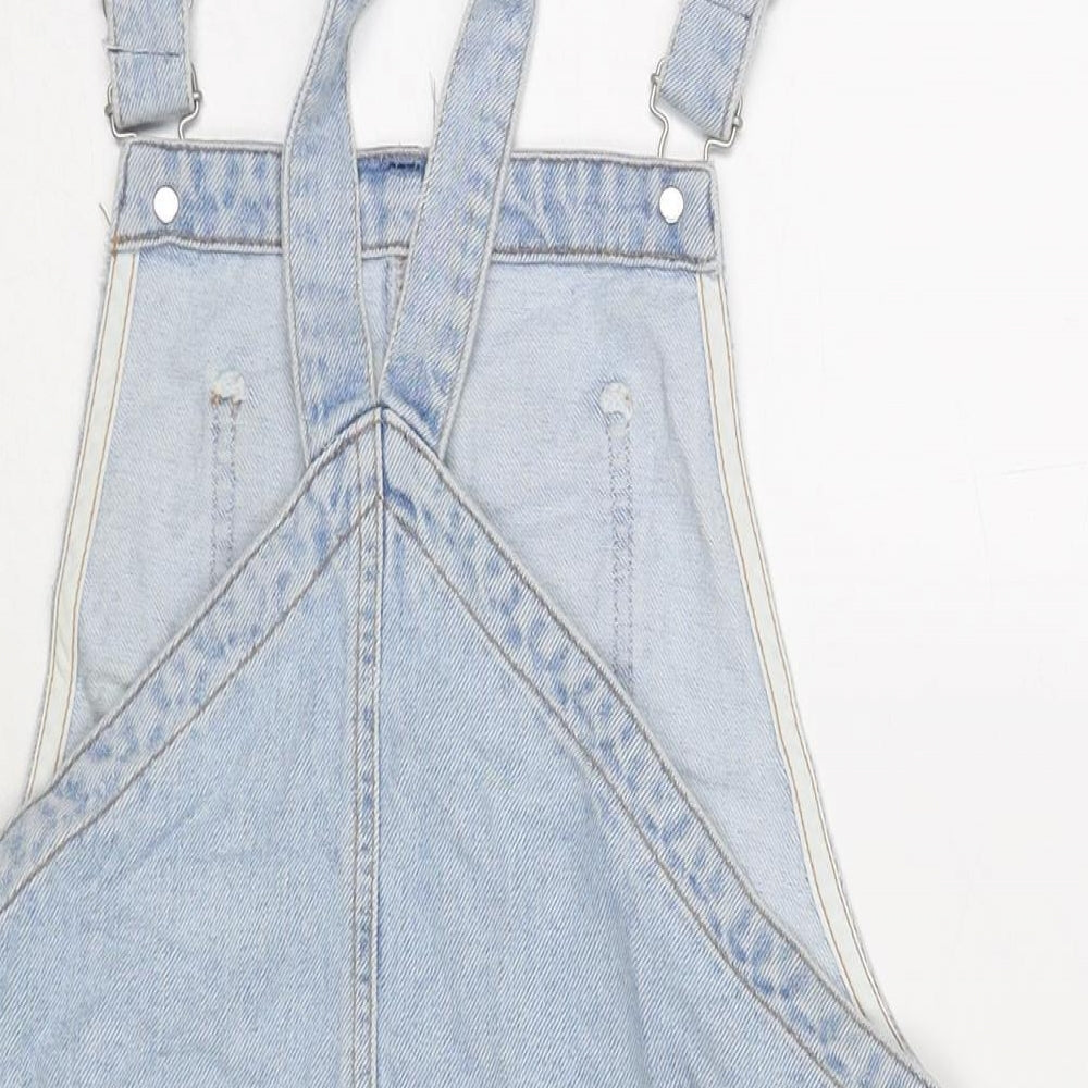 Denim & Co. Womens Blue Cotton Pinafore/Dungaree Dress Size 10 Square Neck Button - Distressed