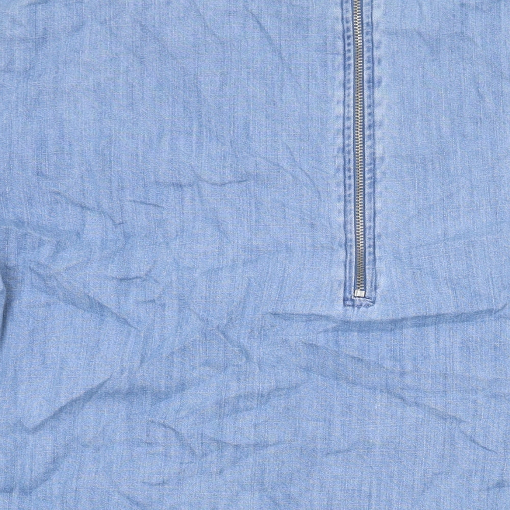 Zara Womens Blue Cotton A-Line Size M Round Neck Zip