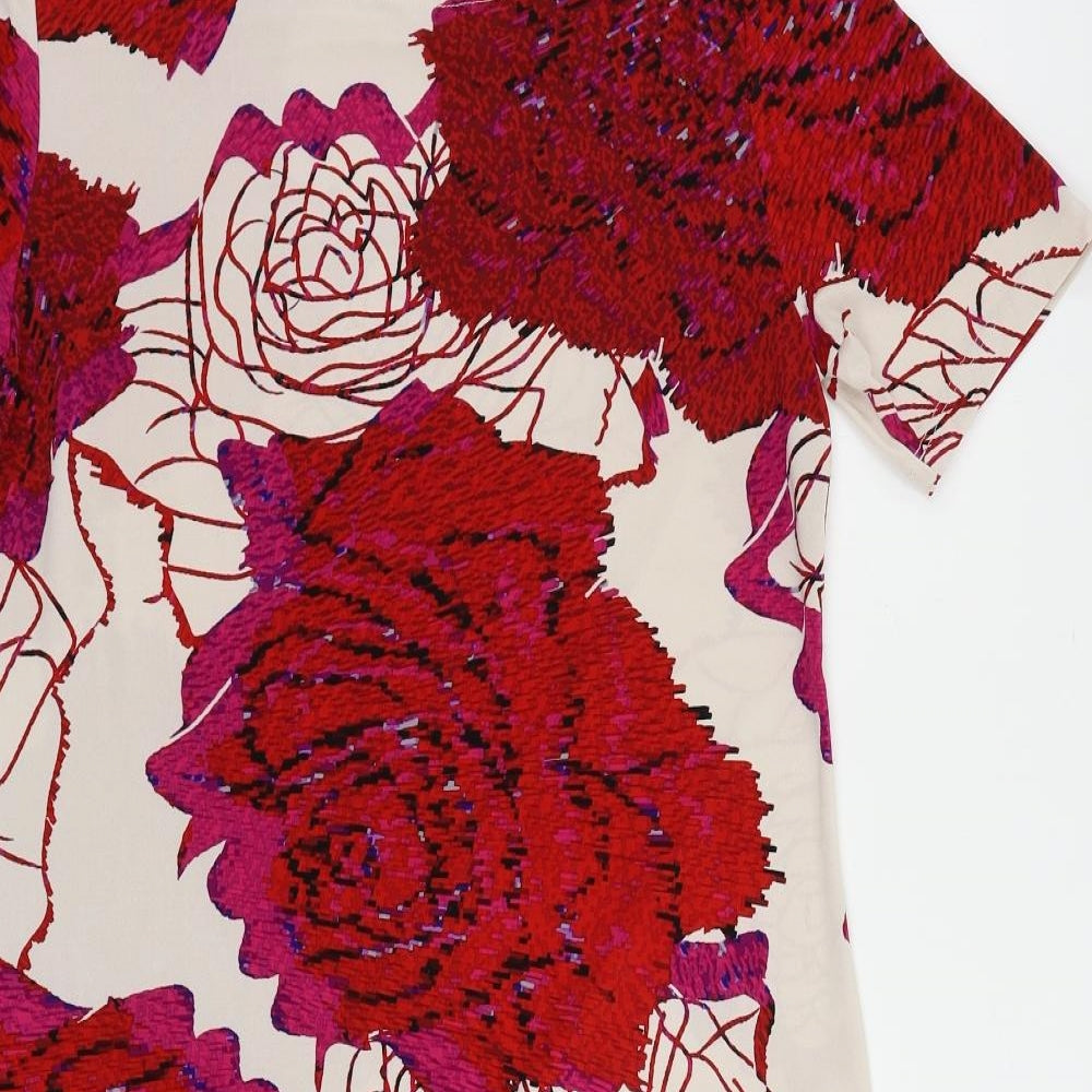 Marks & Spencer Womens Red Floral Polyester Shift Size 14 Boat Neck Pullover