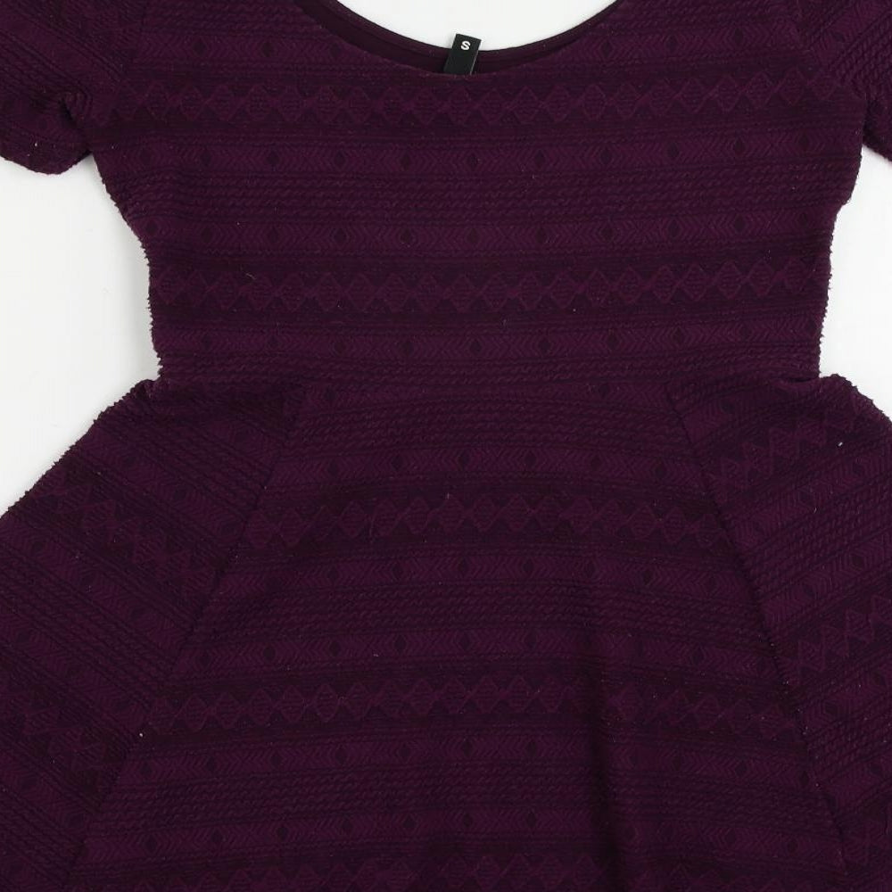 H&M Womens Purple Polyester Skater Dress Size S Scoop Neck Pullover