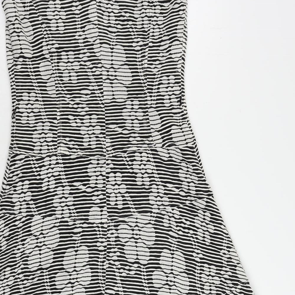 Anne Klein Womens Black Striped Viscose Fit & Flare Size 8 Boat Neck Zip