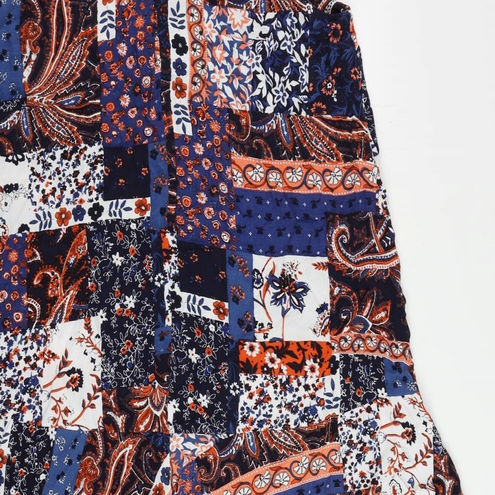Marks & Spencer Womens Blue Paisley Viscose A-Line Size 14 V-Neck Pullover
