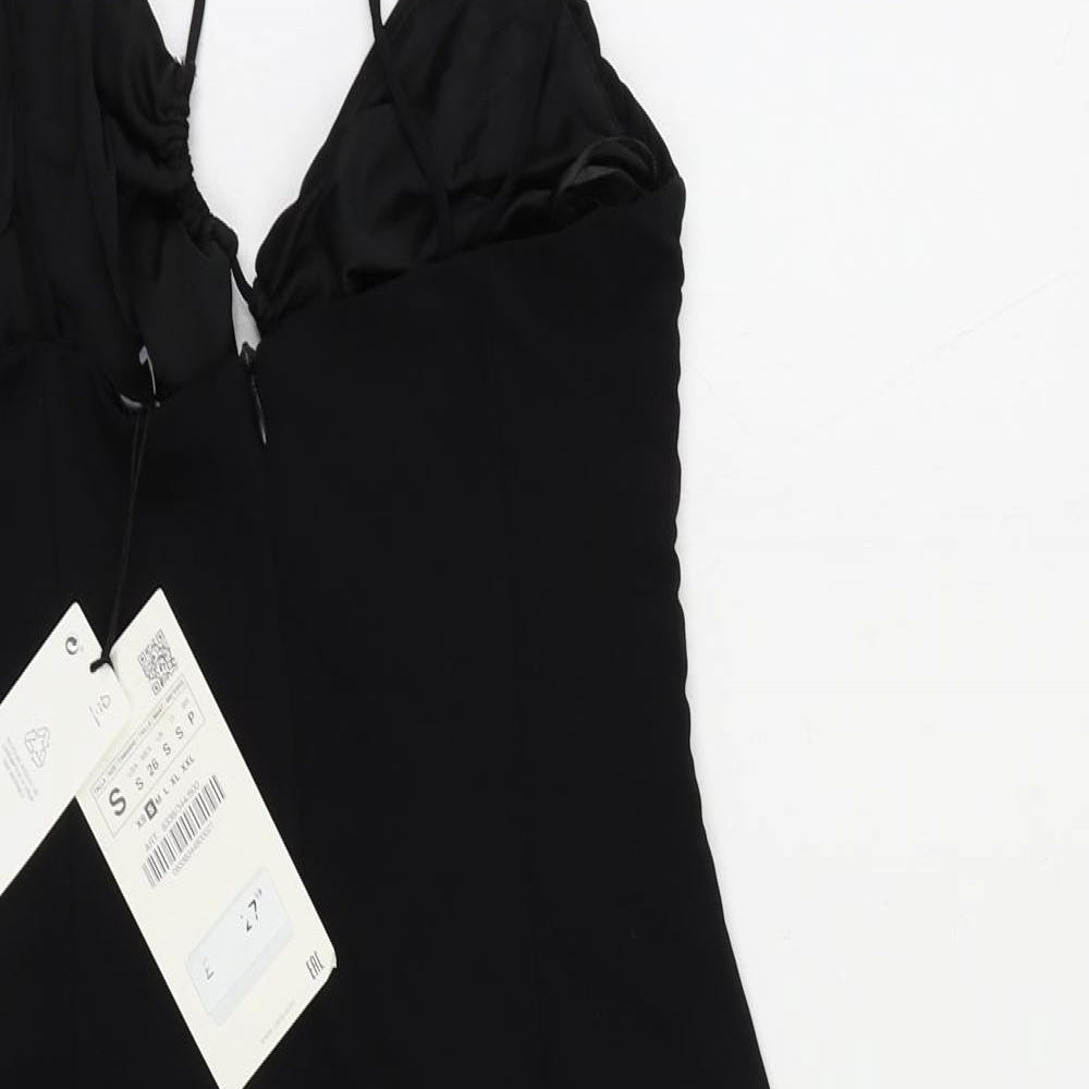 Zara Womens Black Polyester Mini Size S Halter Zip