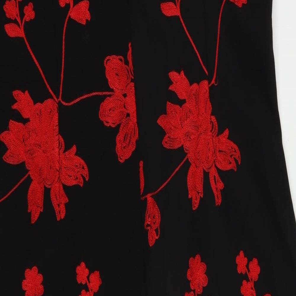 Smashed Lemon Womens Black Floral Viscose Pencil Dress Size 16 Boat Neck Zip - Embroidered