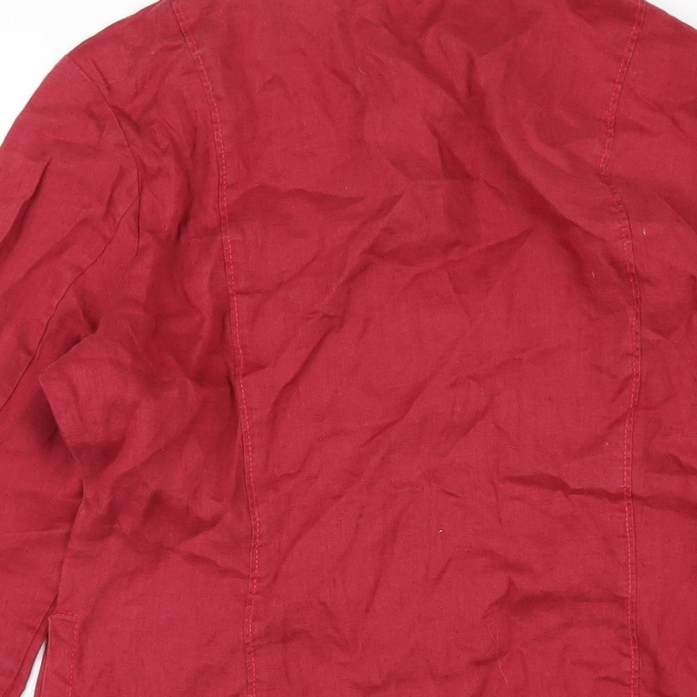 Mexx Womens Red Linen Basic Button-Up Size 10 Collared