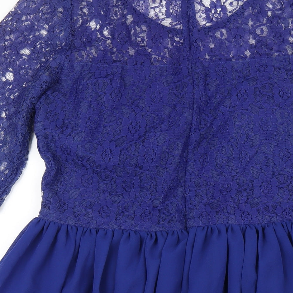 Assandra Womens Blue Polyester A-Line Size M Round Neck Zip