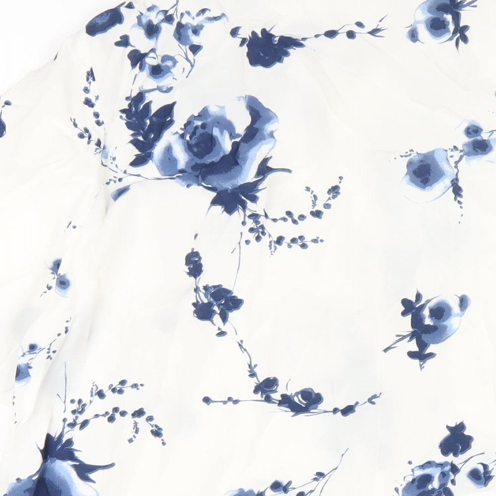 essence Womens White Floral Viscose Basic Button-Up Size 16 Collared