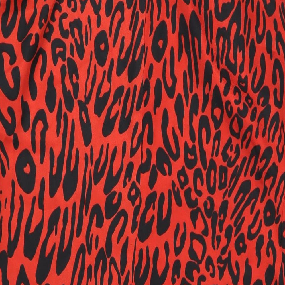 Zara Womens Red Animal Print Polyester A-Line Size S Round Neck Zip