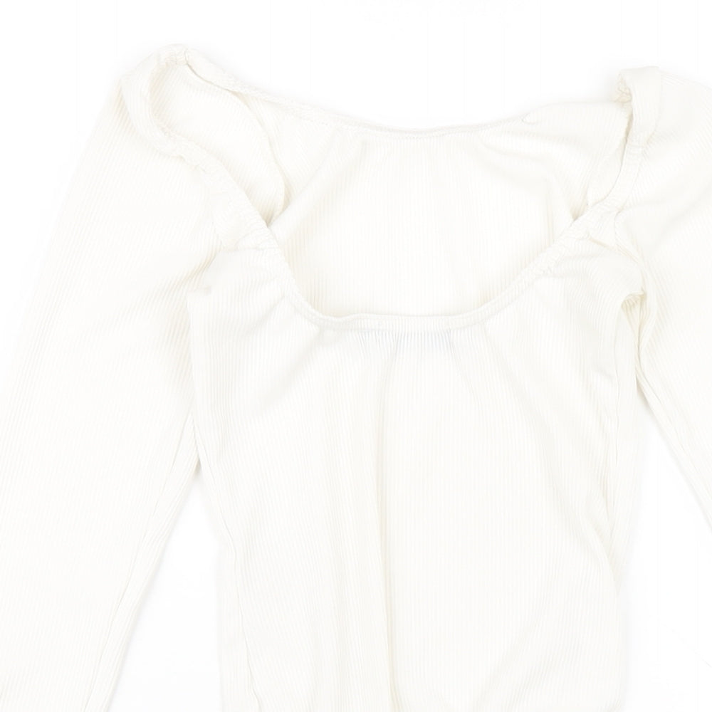 PRETTYLITTLETHING Womens Ivory Polyester Bodysuit One-Piece Size 6 Snap