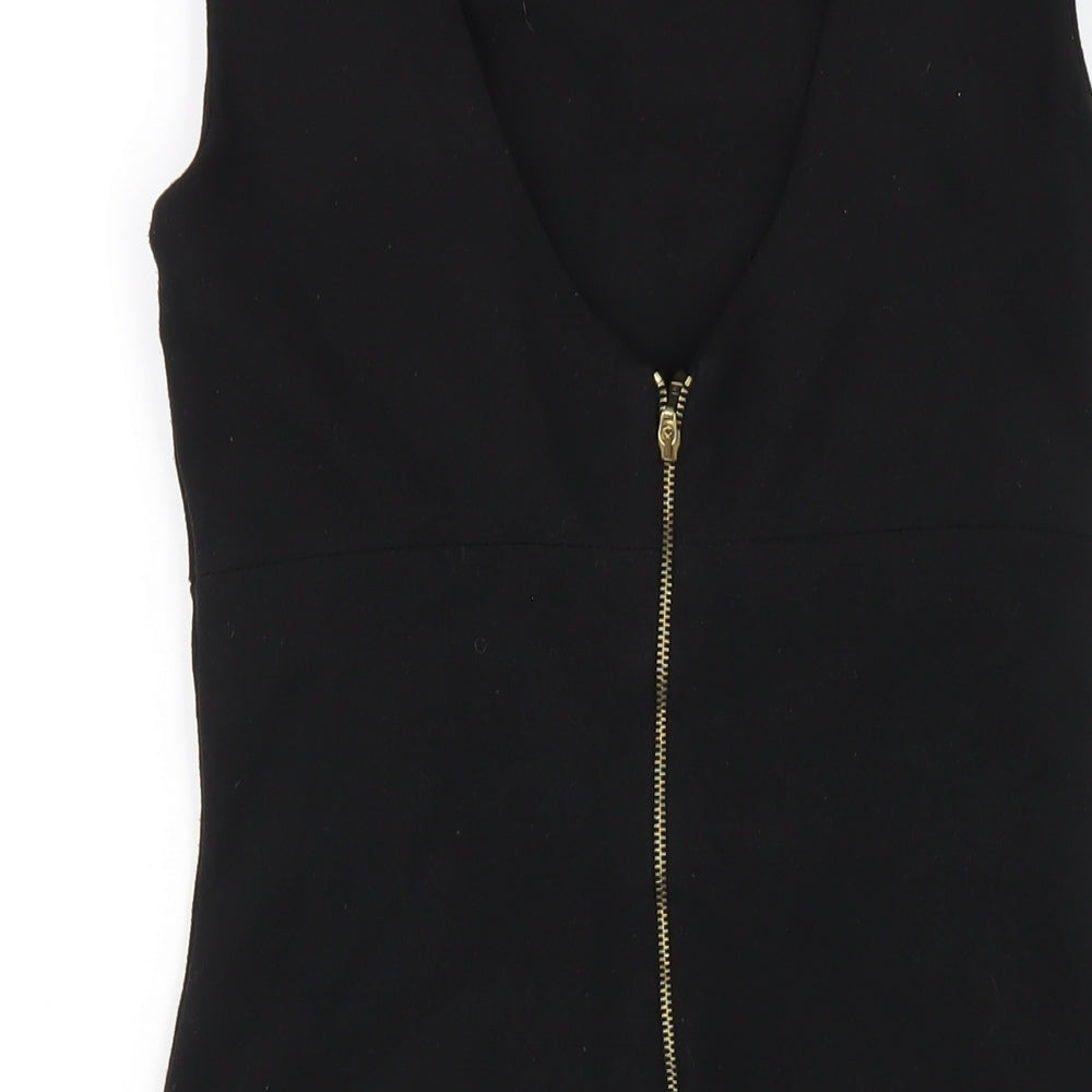 Zara Womens Black Polyester Mini Size M Round Neck Zip