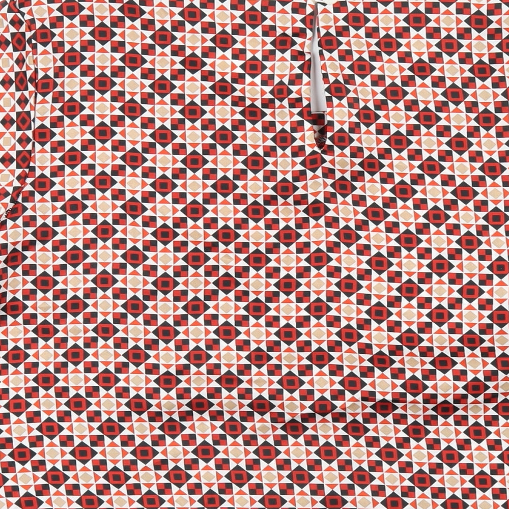 Classic Womens Red Geometric Polyester Basic T-Shirt Size 10 Round Neck