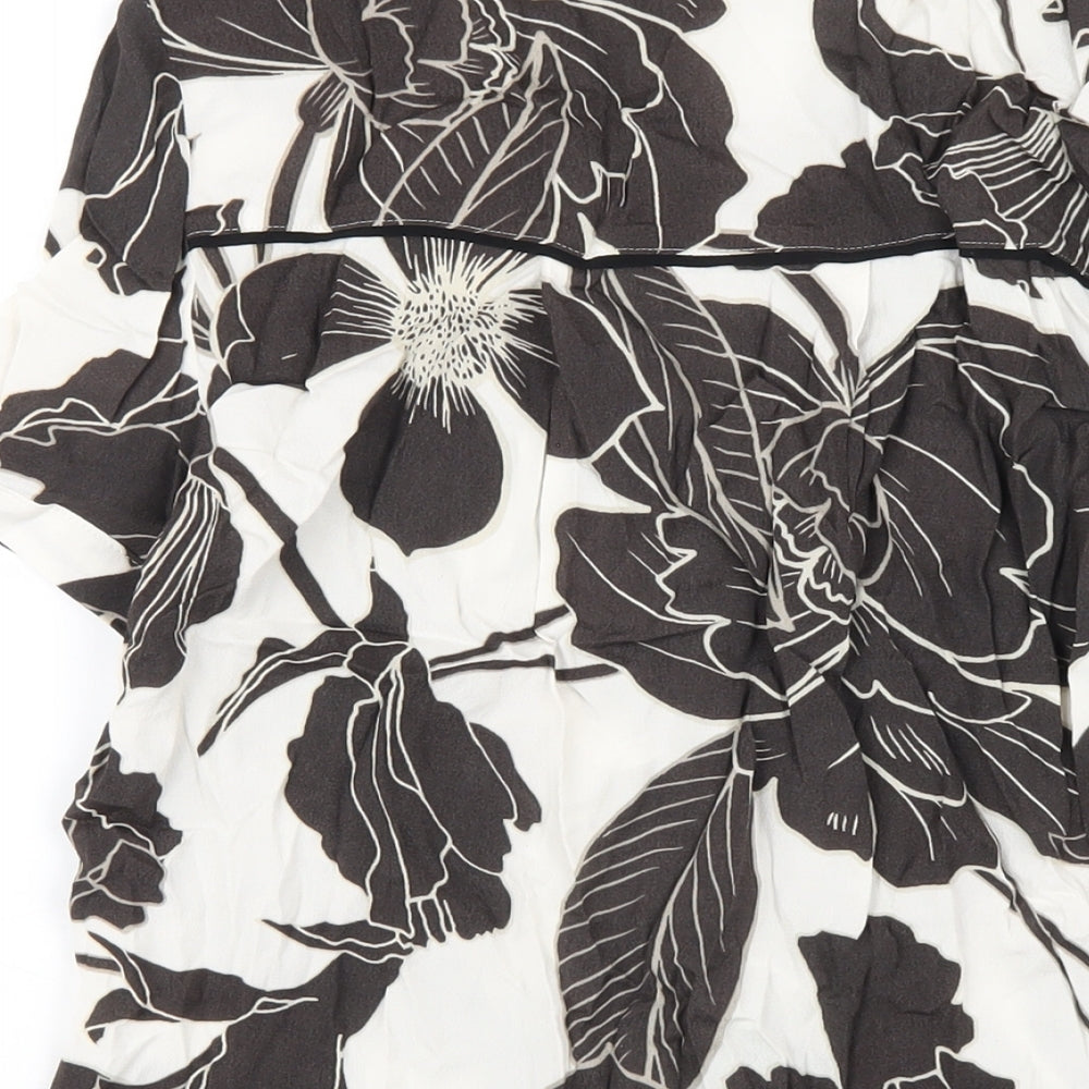 NEXT Womens Brown Floral Viscose Basic T-Shirt Size 10 Round Neck