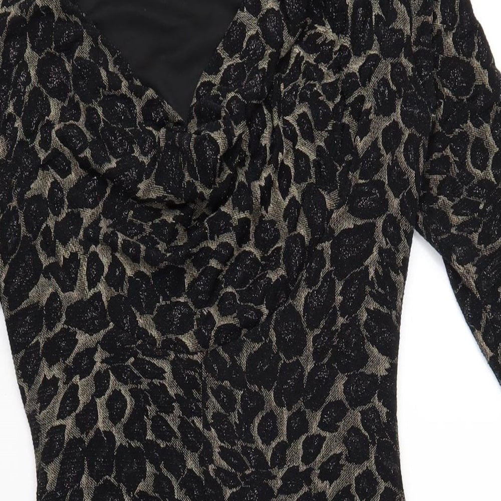 M&Co Womens Black Geometric Nylon Bodycon Size 8 Boat Neck Pullover