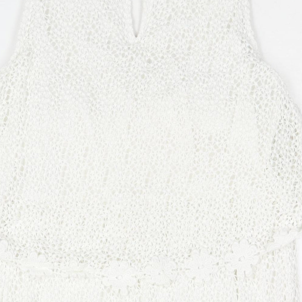Topshop Womens White Polyester Shift Size 12 V-Neck Button
