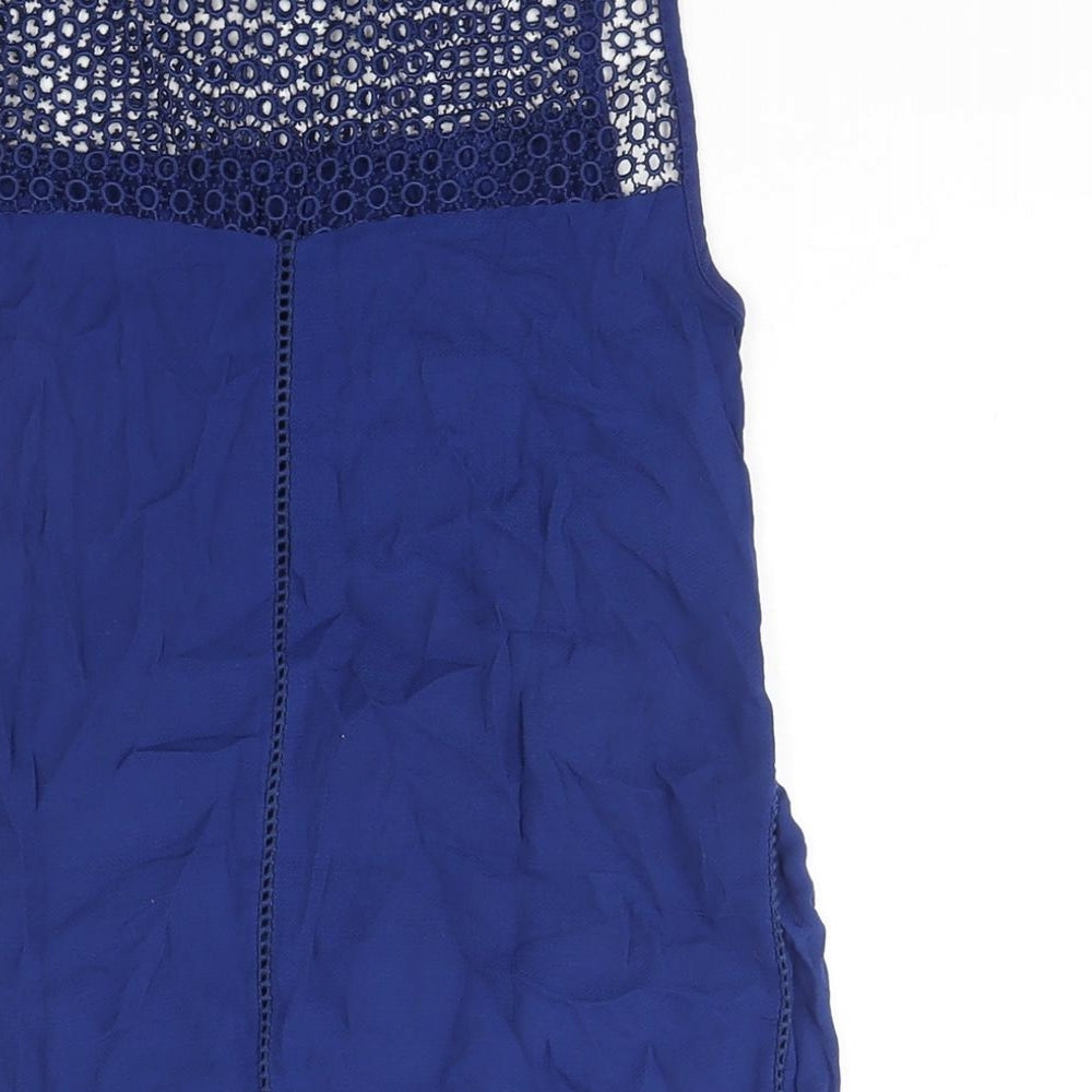 Zara Womens Blue Polyester Camisole Blouse Size XS Round Neck - Lace Detail