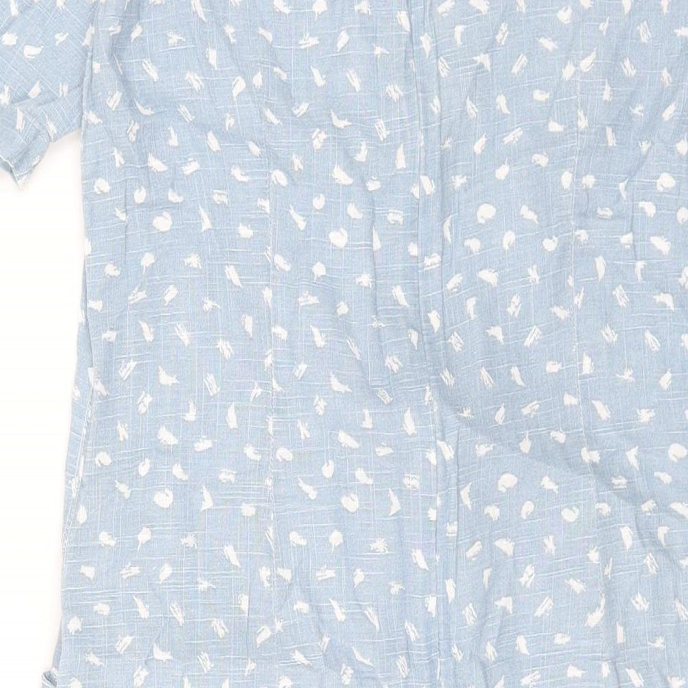 Pomodoro Womens Blue Geometric Cotton Shift Size 10 Round Neck Zip