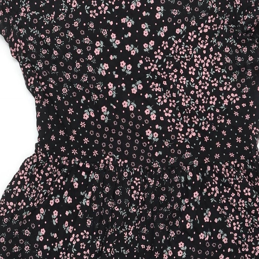 Roman Womens Black Floral Viscose A-Line Size 12 Round Neck Pullover