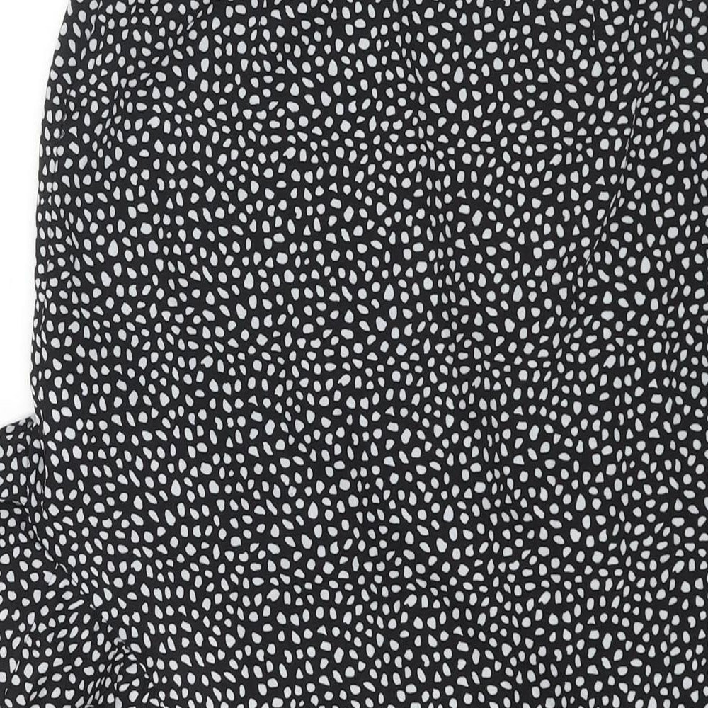 Naanaa Womens Black Polka Dot Polyester A-Line Skirt Size 8 Zip - Asymmetric Hem Frill