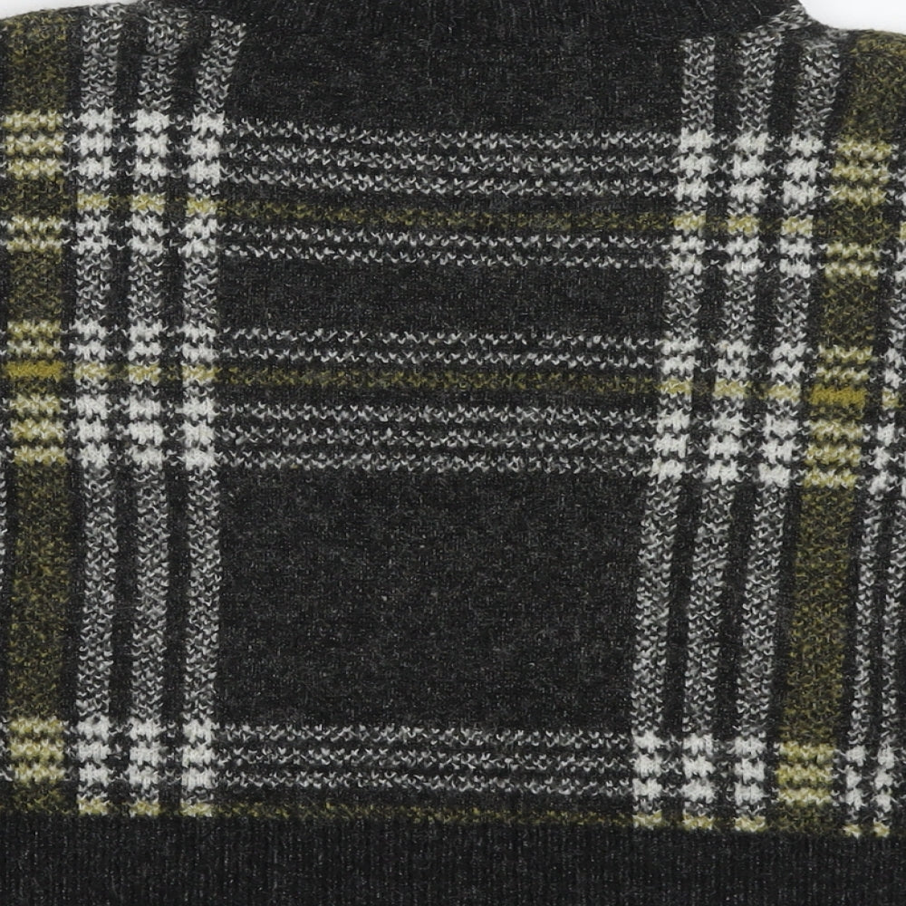 New Look Womens Grey Mock Neck Check Acrylic Pullover Jumper Size M