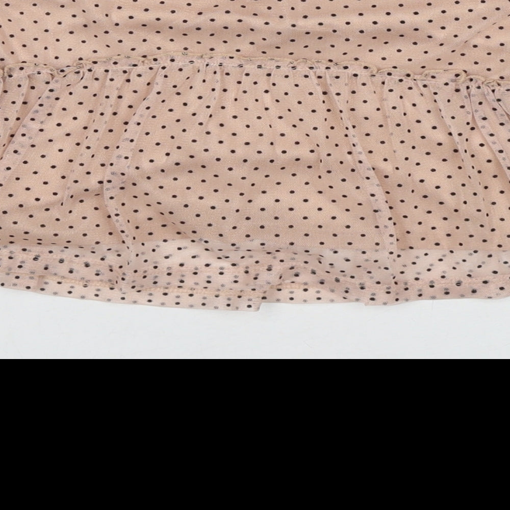 NEXT Girls Beige Polka Dot Polyester Basic Blouse Size 9-12 Months Round Neck Button