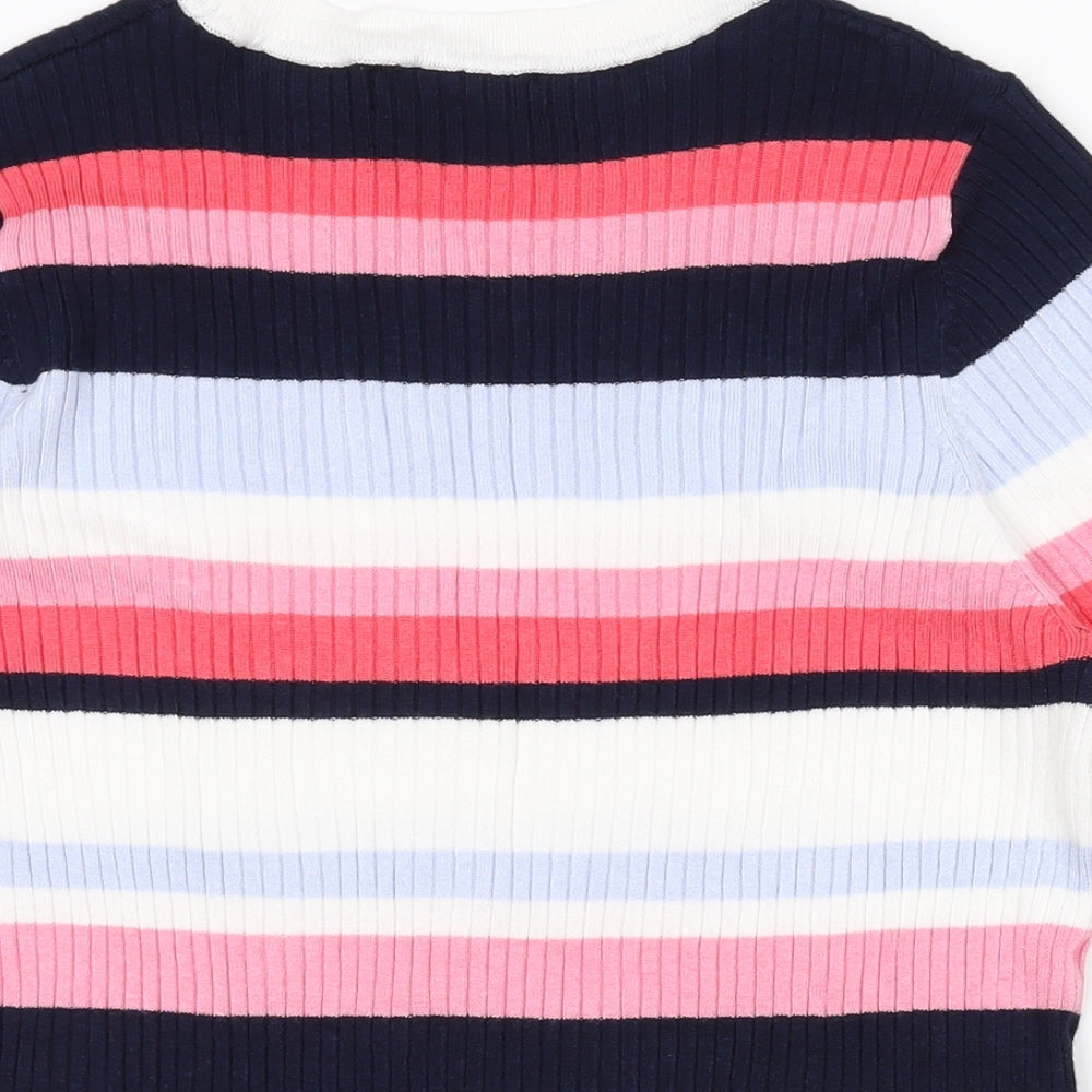 Marks & Spencer Womens Multicoloured Round Neck Striped Viscose Pullover Jumper Size 16