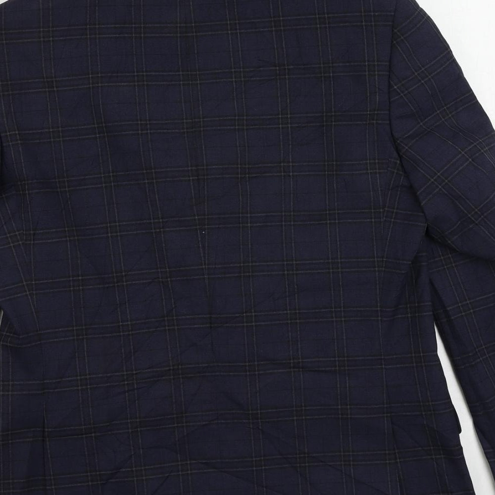 Marks & Spencer Mens Blue Plaid Polyester Jacket Suit Jacket Size 38 Regular