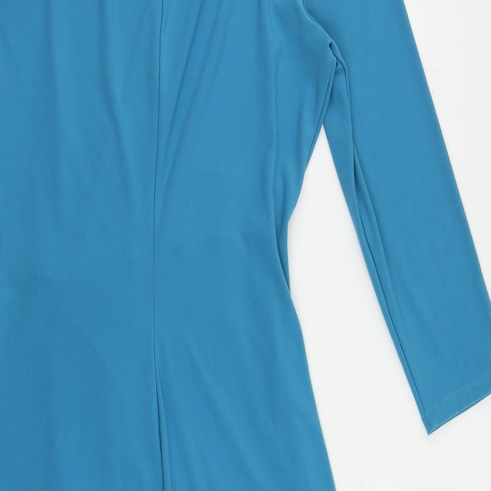 Damart Womens Blue Polyester Sheath Size 12 Round Neck Pullover - Ruched
