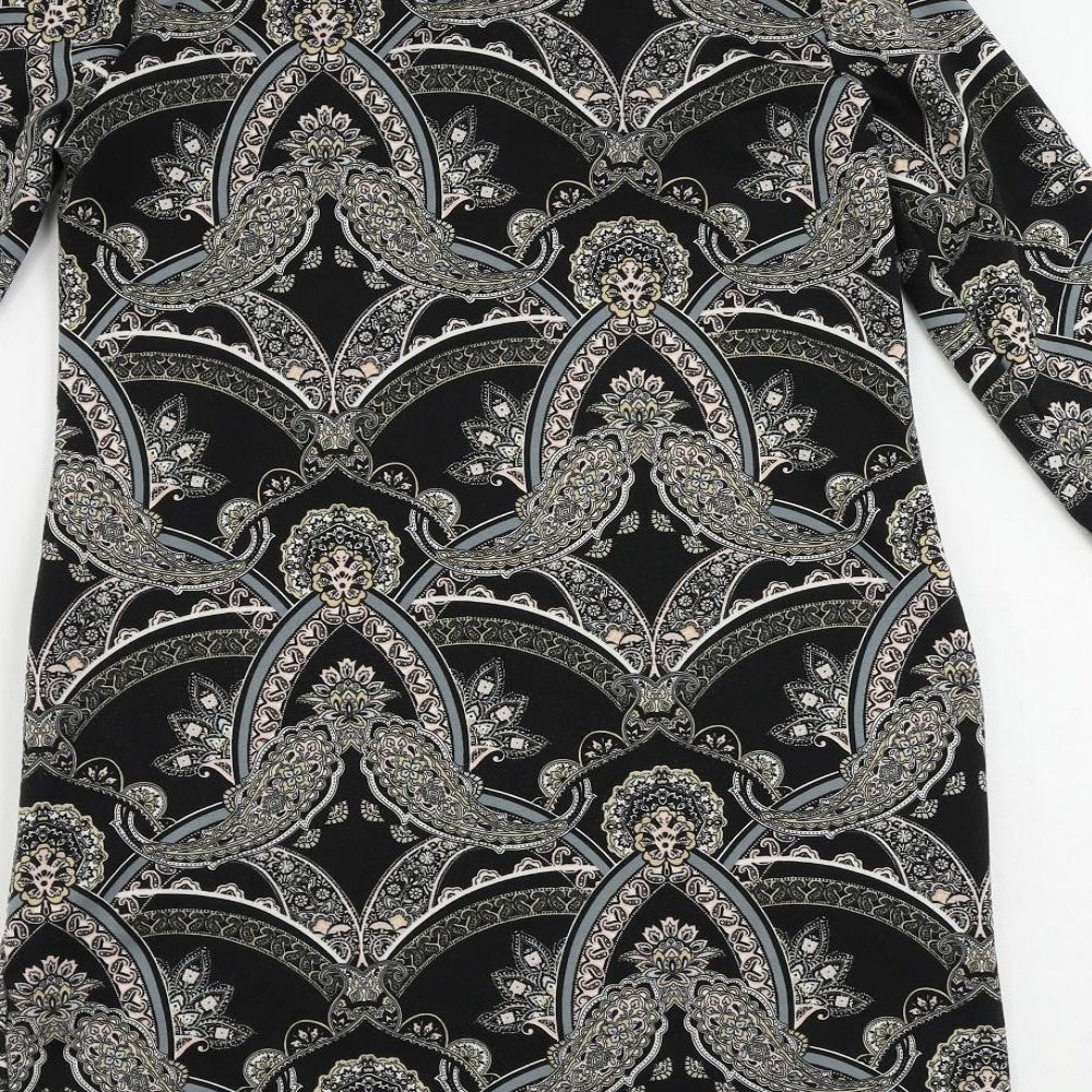 Wallis Womens Beige Paisley Polyester Shift Size 10 Round Neck Pullover - Neckline Detail