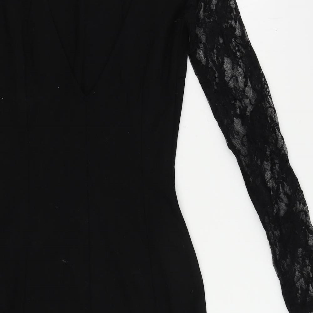 Zara Womens Black Polyester Mini Size M Boat Neck Pullover - Lace Sleeves