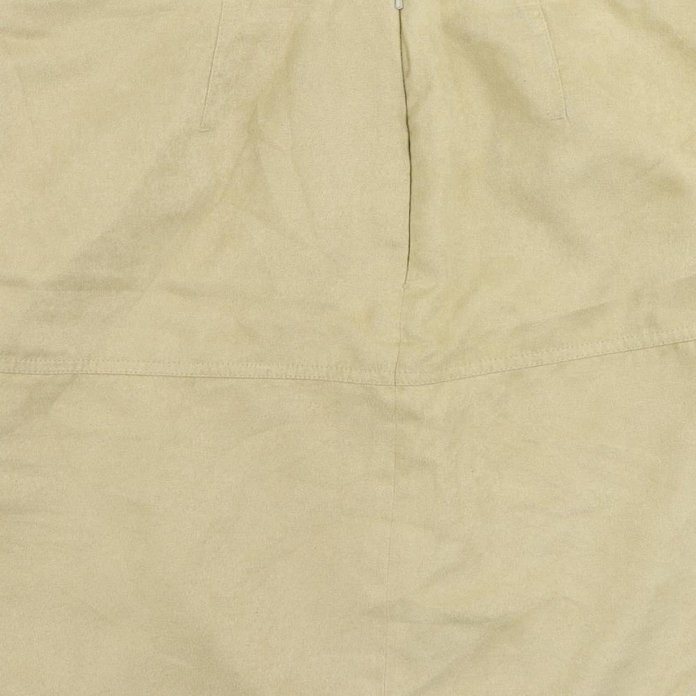 St Michael Womens Beige Polyester A-Line Skirt Size 16 Zip - Suede Effect