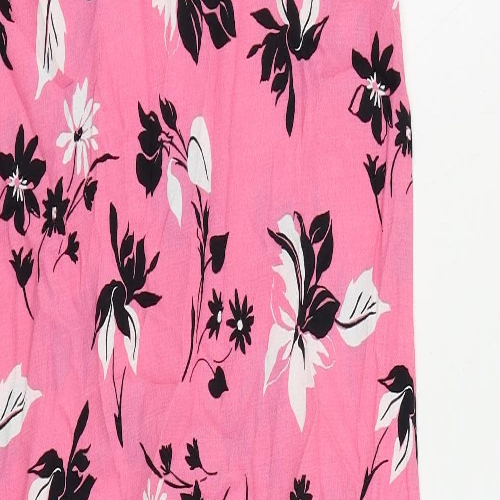 Marks & Spencer Womens Pink Floral Viscose Slip Dress Size 8 V-Neck Zip