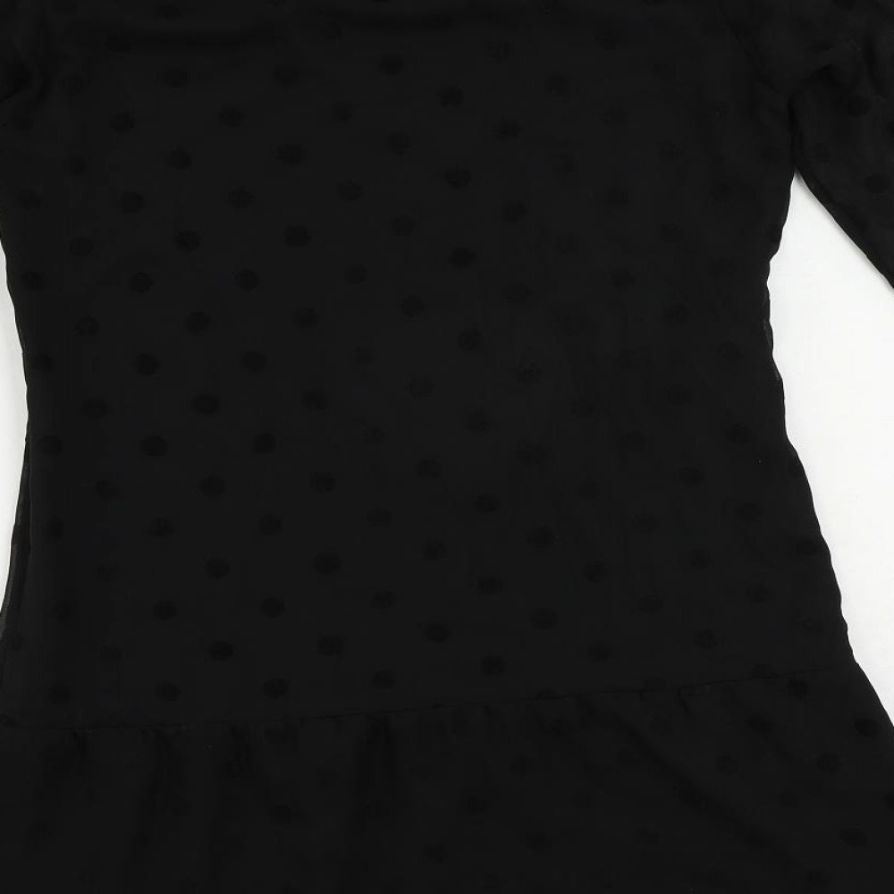 VILA Womens Black Polka Dot Polyester A-Line Size S Boat Neck Zip