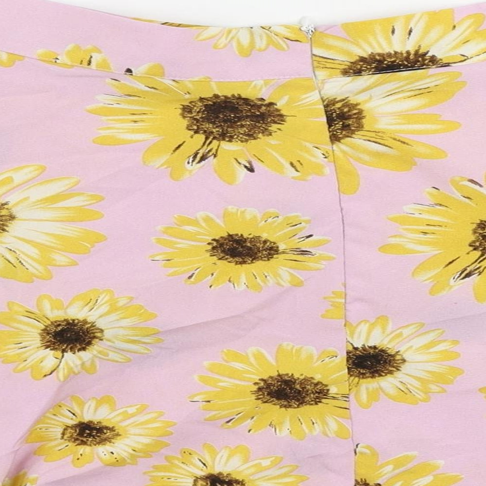 ROMWE Womens Pink Floral Polyester Skater Skirt Size M Zip