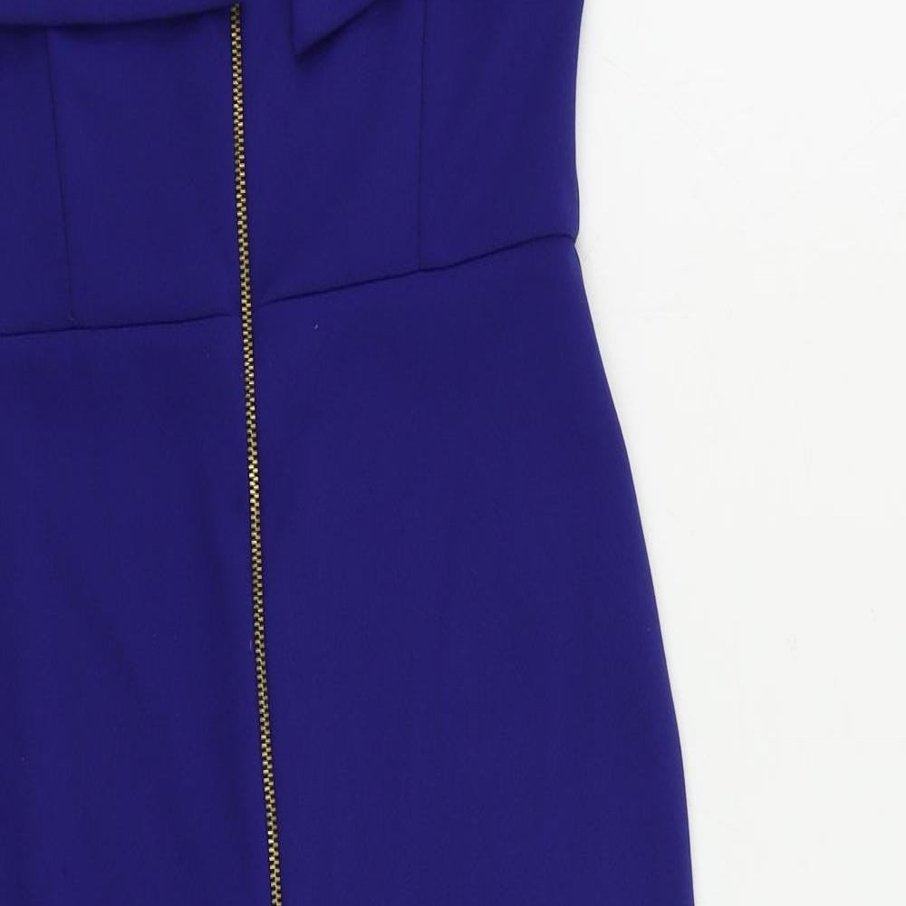 ASOS Womens Blue Polyester Bodycon Size 10 Square Neck Zip