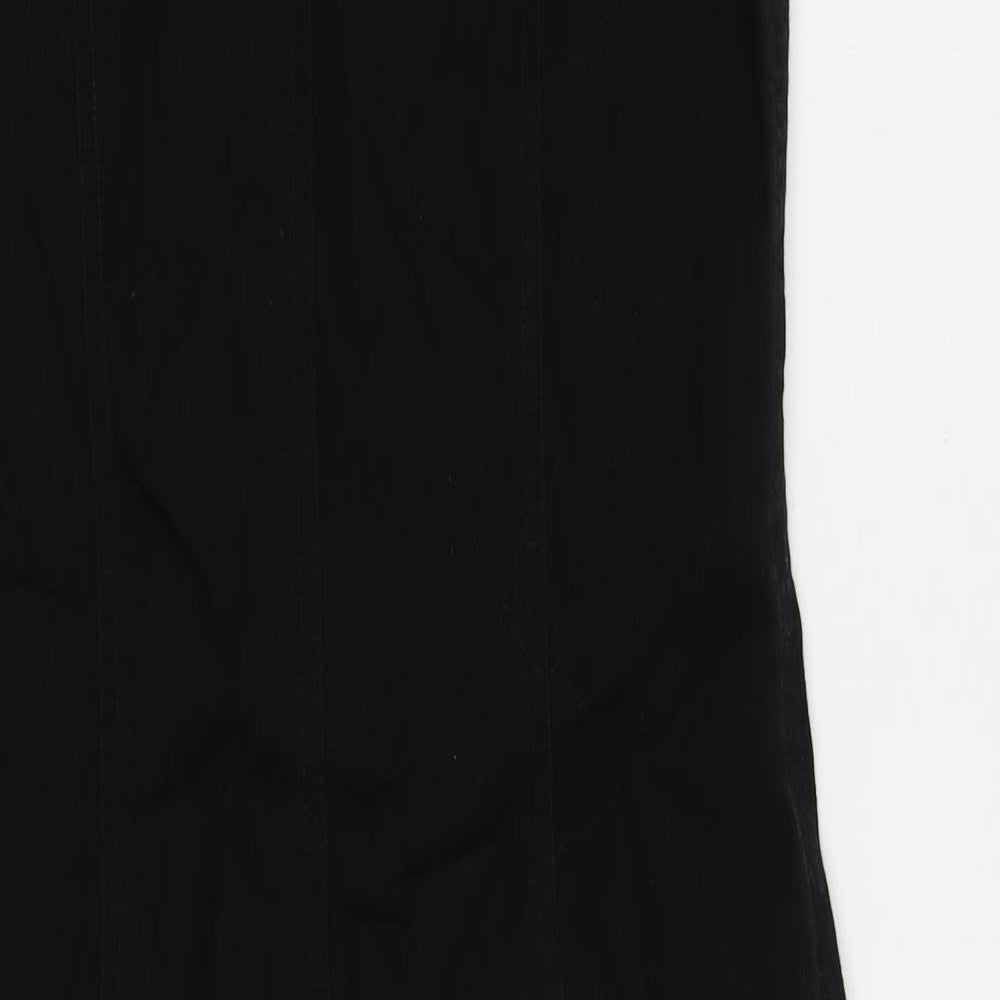 Marks and Spencer Womens Black Cotton Pencil Dress Size 10 V-Neck Zip - Embroidered