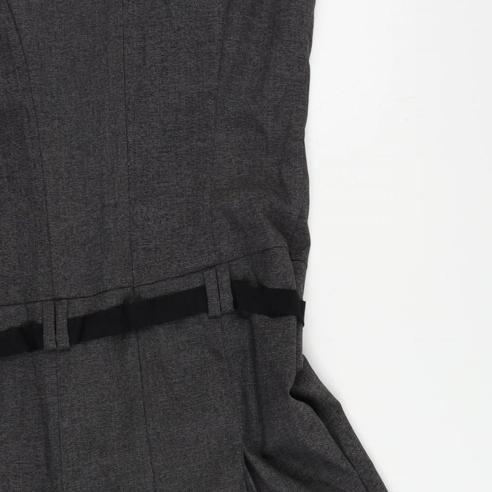 Cue Womens Grey Polyester A-Line Size 12 Boat Neck Zip - Pleated