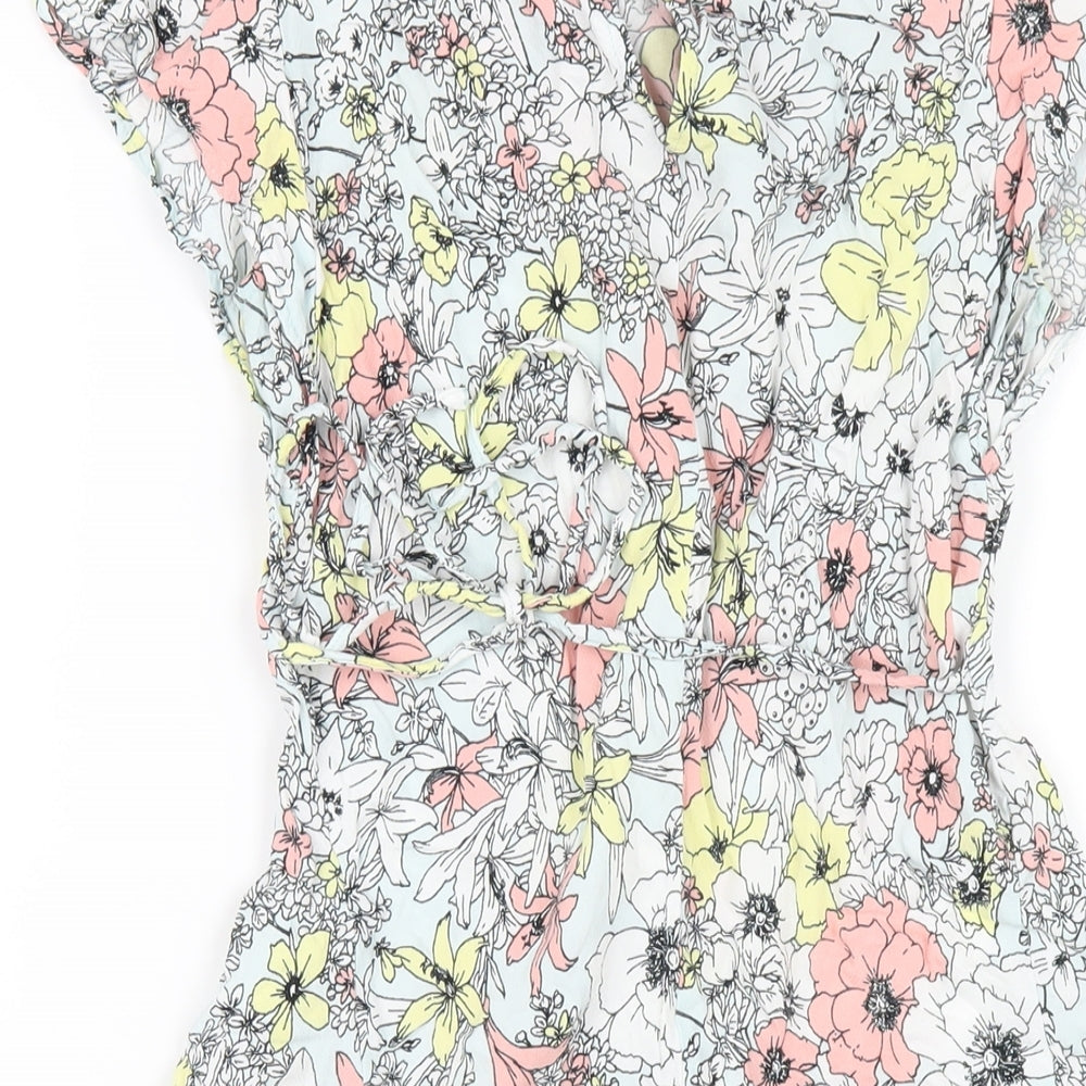 Marks & Spencer Womens Multicoloured Floral Viscose A-Line Size 8 Round Neck Button