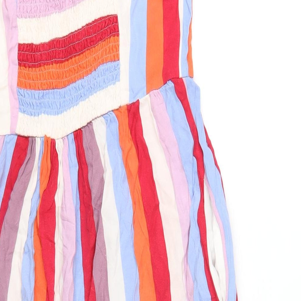 Marks & Spencer Womens Multicoloured Striped Viscose A-Line Size 8 V-Neck Pullover